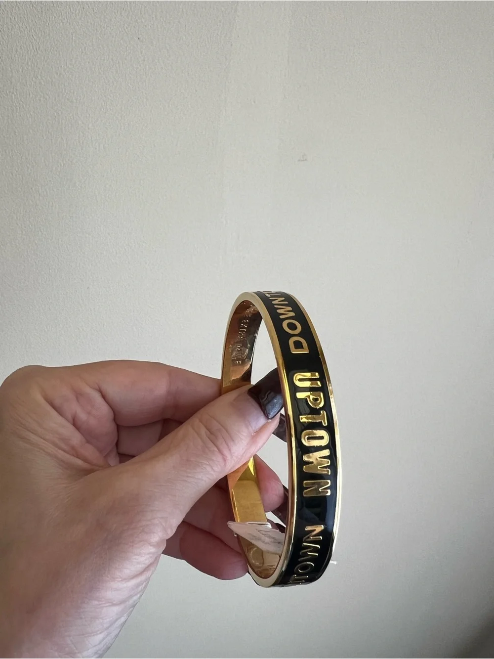 Kate Spade, New York-Uptown/Downtown, Black/Gold Glossy Enamel Bangle. - Picture 9 of 11